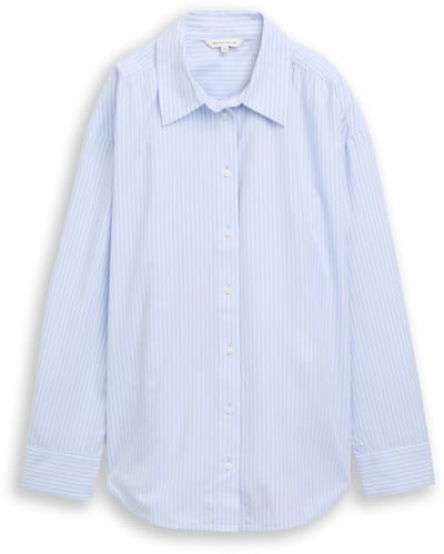 Tom Tailor - Losvallende popeline blouse - Maat 44 - mid blue white stripe