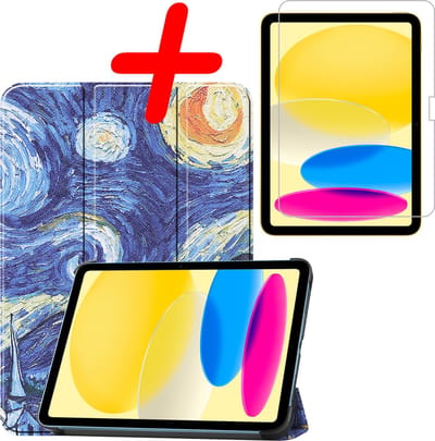 Hoesje Geschikt voor Apple iPad 10 (2022) - 10.9 inch - 10e Generatie - Met Screenprotector - Trifold Bookcase - Hard Cover - Hardcover Book Case - Tablet Hoes - Sterrenhemel