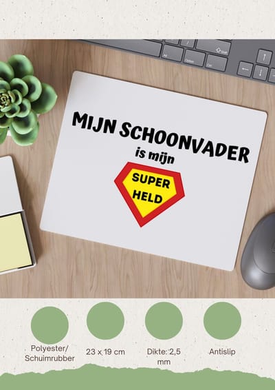 Akyol - mijn schoonvader is mijn superheld Muismat - Papa - super schoonvader - vader cadeautjes - vaderdag - verjaardag - geschenk - kado - 23 bij 19 cm