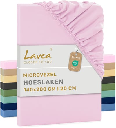 Lavea® Hoeslaken 140x200 cm – zachte en ademende microvezel – voor matrassen tot 20 cm – met elastiek rondom – oeko-tex gecertificeerd – Roze
