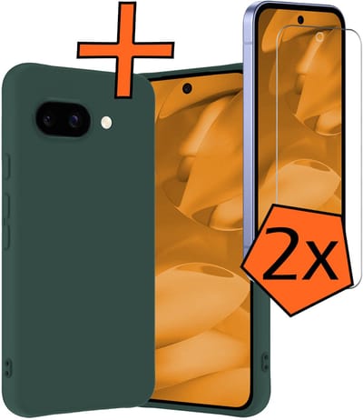 Hoes - Met 2x Screenprotector - Geschikt voor Google Pixel 9a - Sterk & Shockproof - Back Cover - Siliconen Case - Telefoon Hoes - Donkergroen