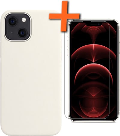 Hoes - Met Screenprotector - Geschikt voor Apple iPhone 14 - Sterk & Shockproof - Back Cover - Siliconen Case - Telefoon Hoes - Wit
