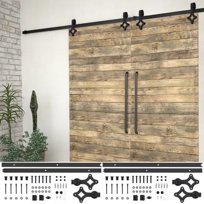 vidaXL - Beslagsets - voor - schuifdeur - 2 - st - 183 - cm - staal - zwart