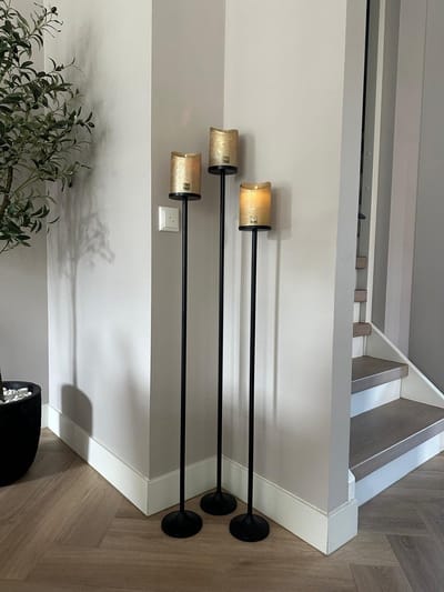Vloerkandelaren set van 3 stuks zwart incl. gouden LED candles Kandelaar Stompkaars - 120cm 110cm en 100cm - vloerkandelaar - kaarsenstandaard - stompkaarskandelaar-Decembertip-Cadeau moeder 5 december-Kerst cadeau-Sinterklaas cadeau