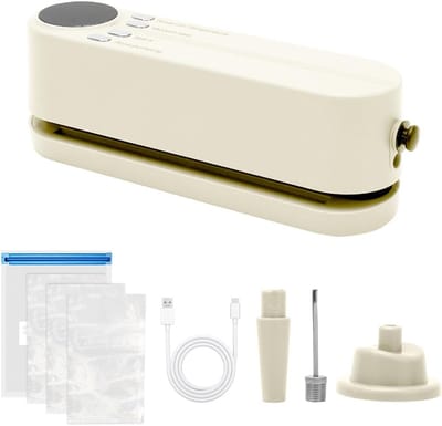 Mini Vacumeerapparaat - Folie Lasapparaat - Voedsel Bewaren - 3 Temperatuur Niveaus - 60 KPA Zuigkracht - Beige