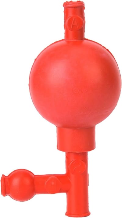 Laboratoriumrubber zuigbal voor kwantitatieve pipette met 3 rode kleppen - Precisie, Gebruiksgemak en Efficiëntie