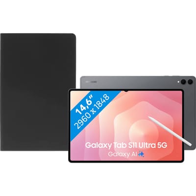 Samsung Galaxy Tab S11 Ultra 14,6 inch 1TB Wifi + 5G Grijs + BlueBuilt Book Case Zwart
