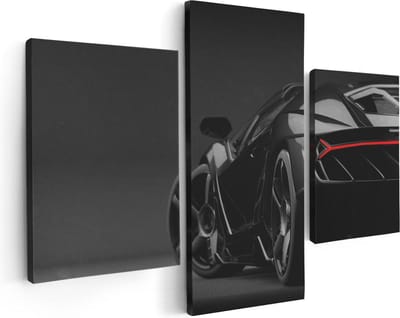 Artaza Canvas Schilderij Drieluik Zwarte Sportwagen Auto - 90x60 - Foto Op Canvas - Canvas Print