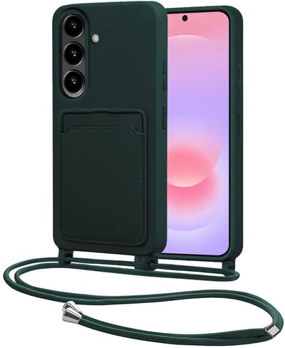 Hoes Geschikt voor Samsung A37 Met Telefoonkoord - Siliconen Hoesje Backcover Met Ketting - Donkergroen
