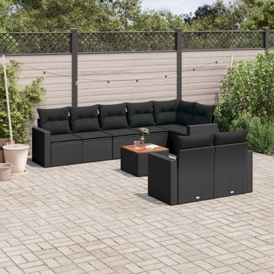 vidaXL - 9-delige - Loungeset - met - kussens - poly - rattan - zwart
