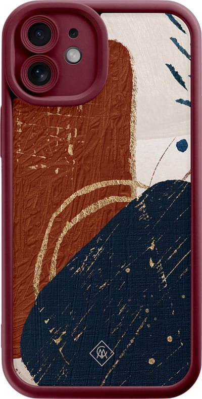Casimoda® hoesje - Geschikt voor iPhone 12 - Abstract Terracotta - Effen telefoonhoesje met lensbescherming - TPU - Backcover - Rood