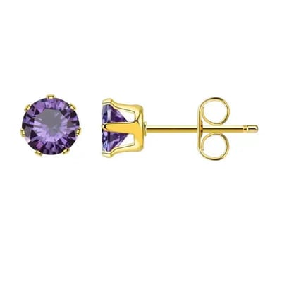 Aramat Jewels | Oorbellen | RVS Paarse Zirkonia Oorbellen | Goudkleur / 3mm | | | Staal | Kinderen, Volwassenen | Verkleurd niet