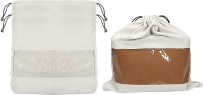 Dailygoods - QUARKZMAN 3 stofzakken voor handtassen, 15,35 x 15,35 inch x 15,35 inch katoenen opbergtas met trekkoord en venster, stofdichte hoes voor handtassen, schoenen, laarzen, grijs