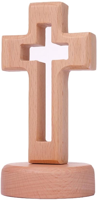 Allecto - Houten Staand Kruis - Decoratieve Tafel- en Kamerdecoratie - Paascadeau - Symbolisch en Duurzaam - Voor Geloofsbeleving - 12 x 6 x 0,5 cm