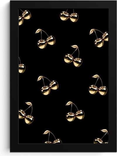 Fotolijst inclusief poster - Posterlijst 20x30 cm - Posters - Patroon - Kersen - Goud - Chrome - Foto in lijst - Keuken decoratie muur - Wanddecoratie accessoires - Muurdecoratie - Schilderijen