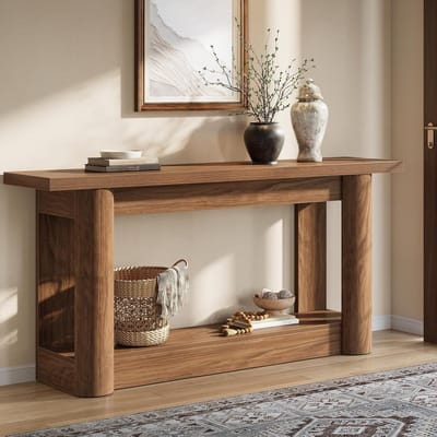 Tribesigns Consoletafel - Sidetable - Hout - Bruin - 2 Tiers Lange Haltafel met Opbergruimte - 160 x 30 x 80 cm - Console Tafel voor Hal, Woonkamer, Entree