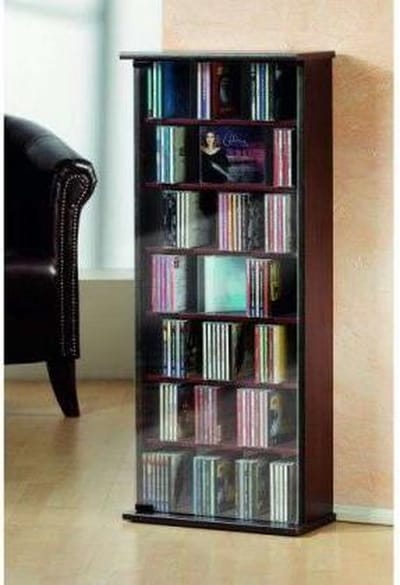 Houten CD DVD-standaard plank kabinet opslag staande plank Vetro glazen deur