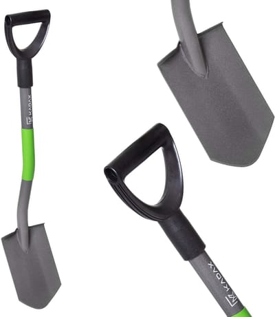 KADAX Tuinspade met metalen steel, robuuste tuinschep, spade met D-greep, kleine metalen tuinschep, tuingereedschap voor de tuin (groen-grijs)
