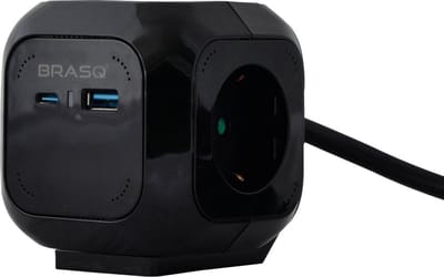 BRASQ Stekkerdoos met USB Zwart - 4-voudig incl. 1 USB en 1 USB-C - Powercube - Stekkerblok - Verdeelstekker - Reisstekker - 1,4 meter
