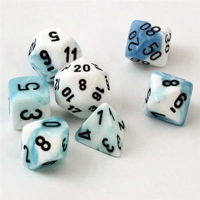 Chessex Gemini Wit-Teaal/Zwart Polydice Dobbelsteen Set (7 stuks)