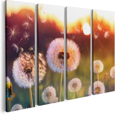 Artaza Canvas Schilderij Vierluik Paardenbloemen Tijdens Zonsondergang - 80x60 - Foto Op Canvas - Canvas Print
