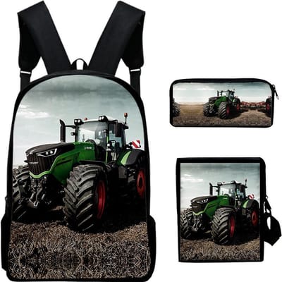 Klassiek Populair tractorpatroon 3D Print 3 stuks/Set leerling Schooltassen Laptop Dagrugzak Rugzak Schuin gedragen schoudertas Etui