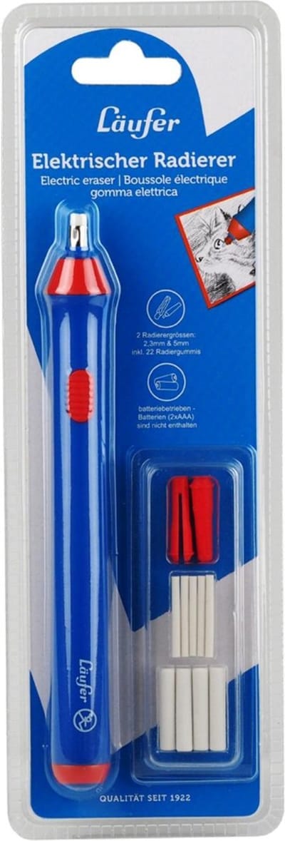 Laufer elektrische vlakgum, met verwisselbare punt, blauw