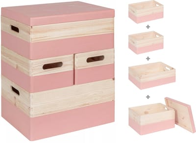HAUDT® KIM Stapel Kist Set Framboos - 40 x 30 x 49 cm - 4 kistjes - losse deksel