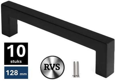 10 X MSQDESIGN Handgrepen RVS zwart - Boormaat 128mm - zwarte Handgreep voor Keuken & Kast - Moderne Meubelgreep - Keukengreep Mat zwart -Kastgrepen- zwarte Greepjes Keuken - zwarte RVS Handvatten - Deurgreepjes -incl schroeven