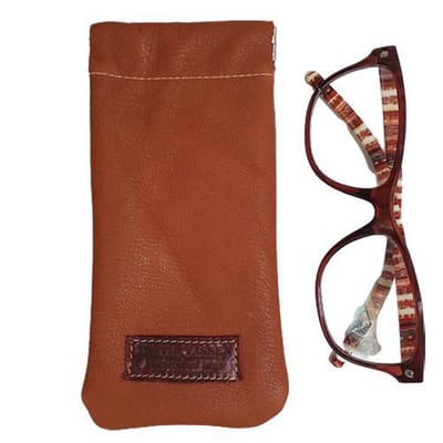 Handgemaakte Leren Brillenkoker Cognac - Bruin - Knijpsluiting - Brillenetui - Brillentas - Leder - Snappouch