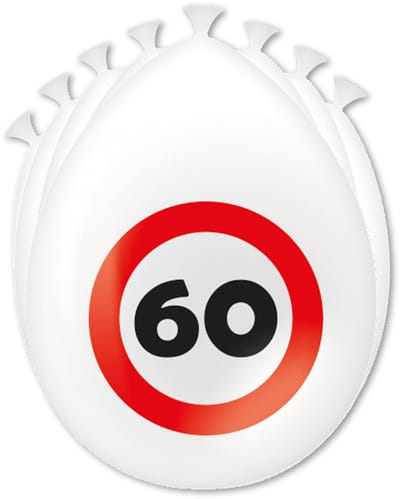 Q2P - Ballonnen - 60 Jaar - Verjaardag Versiering - Verkeersbord - 8 Stuks - Feest Versiering - Rood - Wit