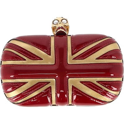 Alexander McQueen Britannia Skull Box Clutch Handtas in Rood Gelakt Leer