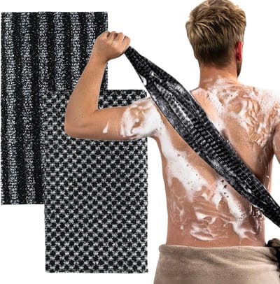 YAGXIG 2 stuks douchedoek - Douchedoek - Badhanddoek - Voor diepe reiniging en bodyscrub - Extra lang exfoliërend gezichtswashandje - Voor douche, sauna - Zwart
