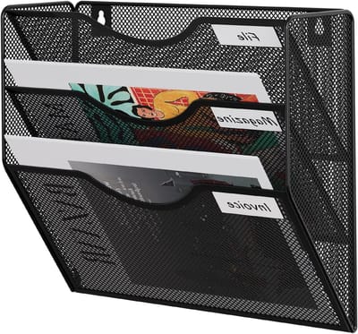 3-laags A4 Mesh In Tray Wand Pocket Bestandsopbergers voor Post en Tijdschriften, Zwart