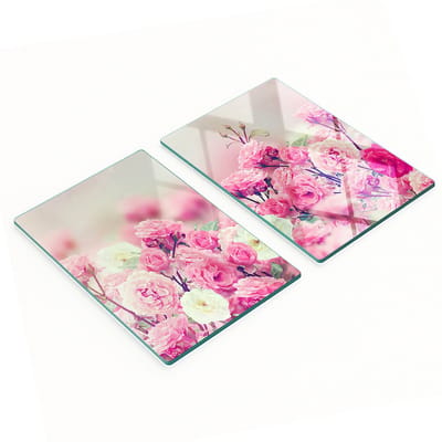Set van twee glazen snijplanken met wilde rozenmotief, 2x40x52 cm