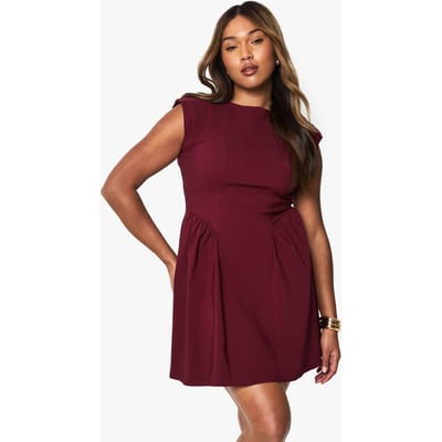 boohoo Dames Plus Bengaline Cap Sleeve Skater Jurk | Wine | Maat: 26