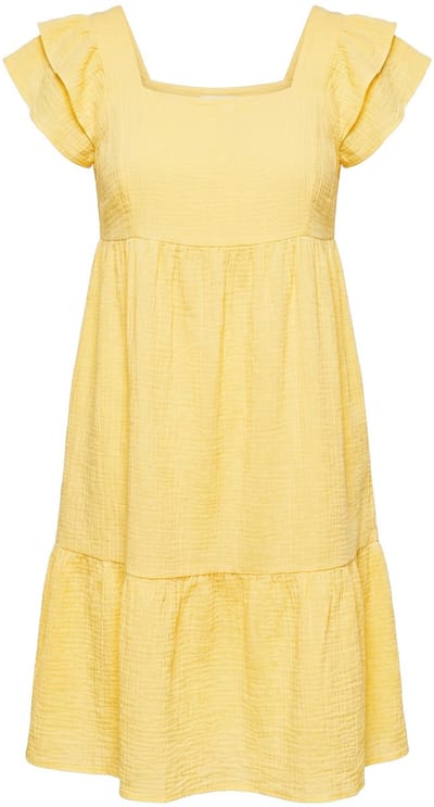 Angel of Style - Dames - Mousseline jurk vierkante hals volants - Sorbet geel - Maat 56