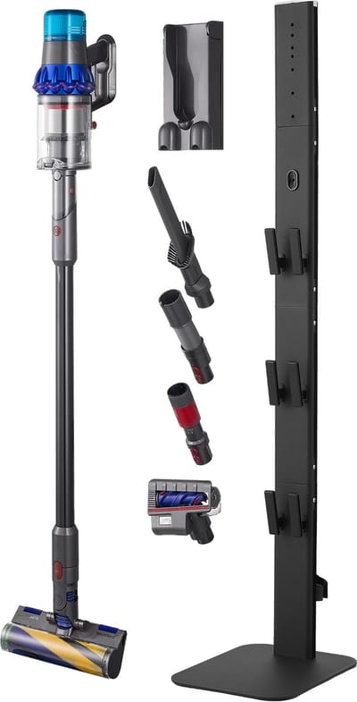 Stofzuigerstandaard 32x26x126cm, Geschikt voor Dyson G5 V15 V12 V11 V10 V8 V7 V6 Serie Staande Stofzuigers En Accessoires, Vloerstandaard met 6 Haken En Antislip Voetpads, Zwart