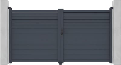 Vente-unique Draaipoort van aluminium - L. 305 x H. 166 cm - Antraciet - VIAZO