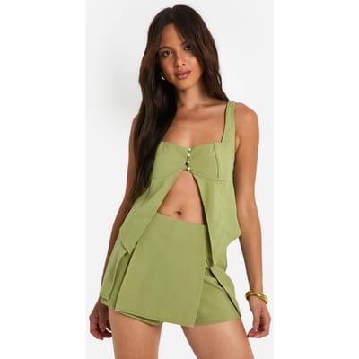 boohoo Dames Button Up Split Hem Longline Top | Green | Maat: 14