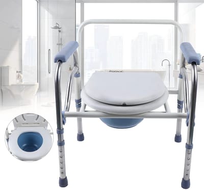 RosaBloom Douchestoel - Comfortabele Toilettstoel & Douchekruk - Verstelbare Hoogte & Opvouwbaar – Medische Toiletstoel met Emmer – Tot 150 kg