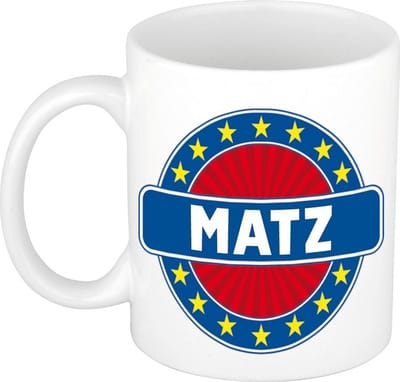 Bellatio Decorations - Matz voornaam - koffiemok - beker - wit/blauw - 300 ml - Cadeau - Heren - Collega - Vaderdag - Verjaardag