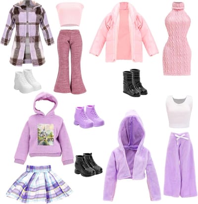 Poppenkleding Set - Poppenoutfits - Poppen Aankleden - 9 Delige Collectie - 30 cm Poppen - Meerdere Stijlen