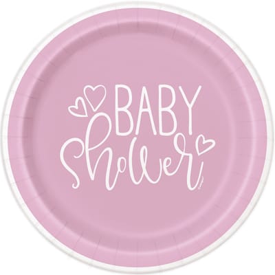 UNIQUE - 8 roze en witte kartonnen baby shower borden 23 cm voor meisje