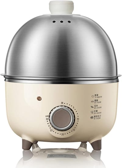 Elektrische Eierkoker - Mini Kookpan Stoomkoker - Ontbijt Bereiden - Automatische Timer - 7 Eieren - Beige