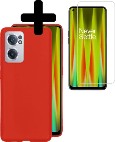 Hoesje - Met Screenprotector - Geschikt voor OnePlus Nord CE 2 - Sterk & Shockproof - Back Cover - Siliconen Case - Telefoon Hoes - Telefoonhoesjes - Rood