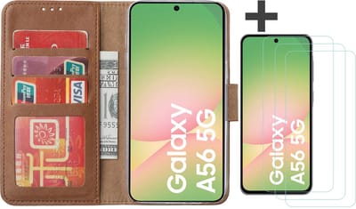 Hoesje met 3 Stuks Screenprotectors Geschikt voor Samsung Galaxy A56 – Arara bookcase met pasjeshouder - Bruin