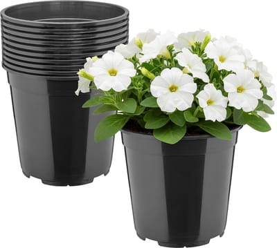 Garronda Set van 10 hoge ronde kunststof kweekpotten met drainagegaten (Zwart, Ø20 x 19 cm (4L)) GD-KW-RH