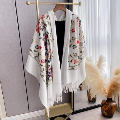 Luxe Winter Borduur Kasjmier Sjaal Dames Ontwerp Warm Pashmina Deken Poncho Sjaals Vrouwelijke Sjaal Dikke Foulard Bufanda gray