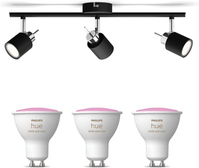 Philips Hue Meranti Opbouwspot (Zwart) - Wit en Gekleurd Licht - Plafondspot met 3 Lichtpunten - GU10 - Hue White and Color Ambiance